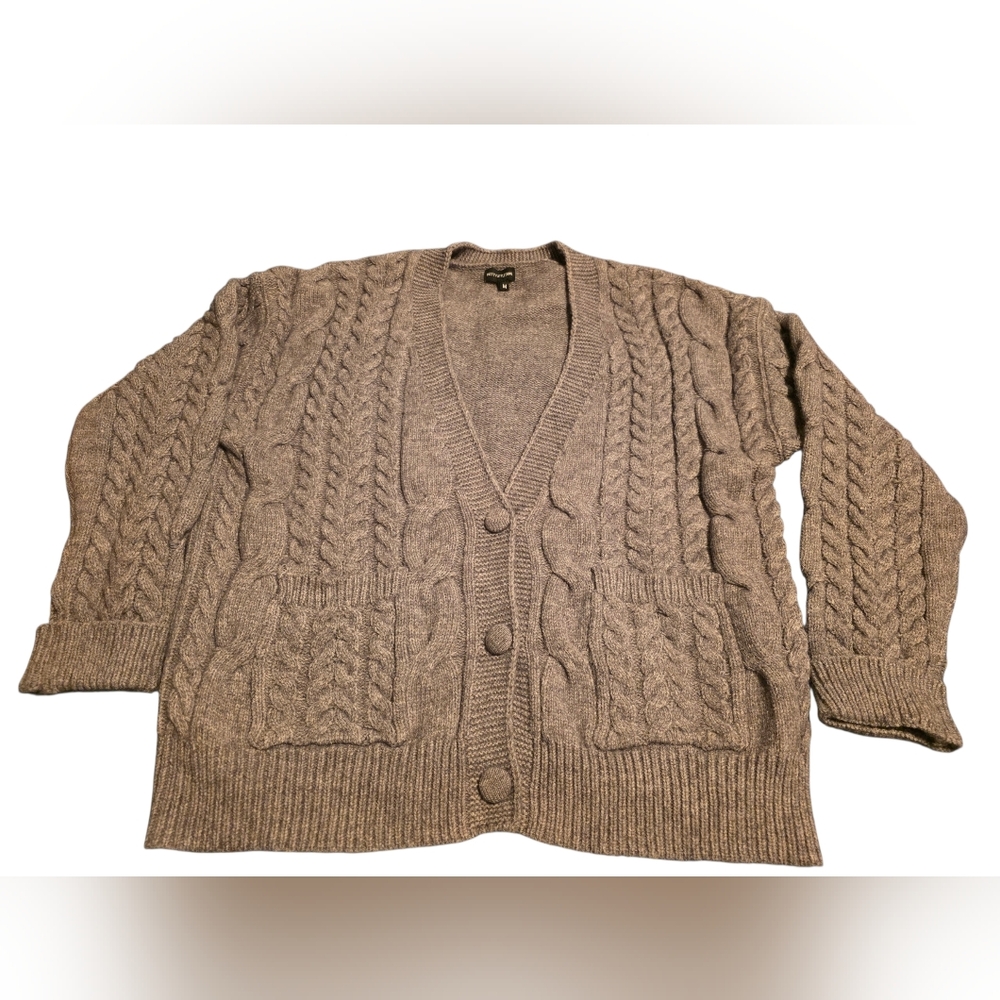 Pretty Little Thing Gray Chunky Cable Knit Slouchy Cardigan Sweater Size M EUC
